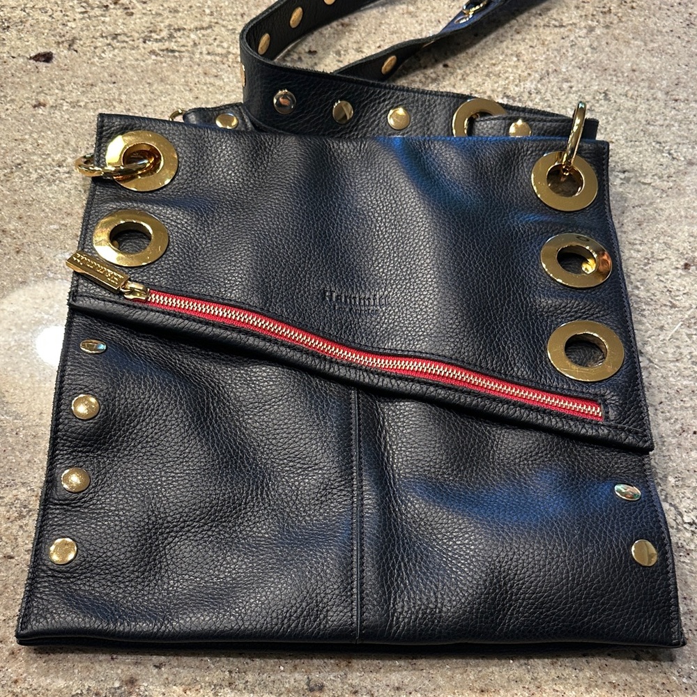 Hammitt Black Leather Bag with Gold and Red Details